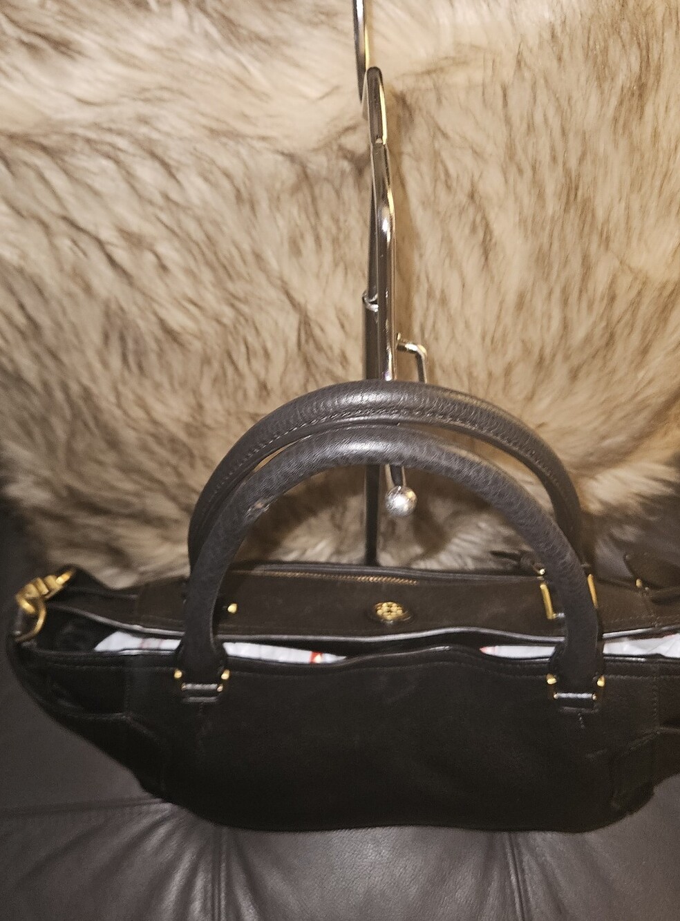 Tory Burch Black Pebbled Leather Shoulder Tote with Tassel - Picture 6 of 6